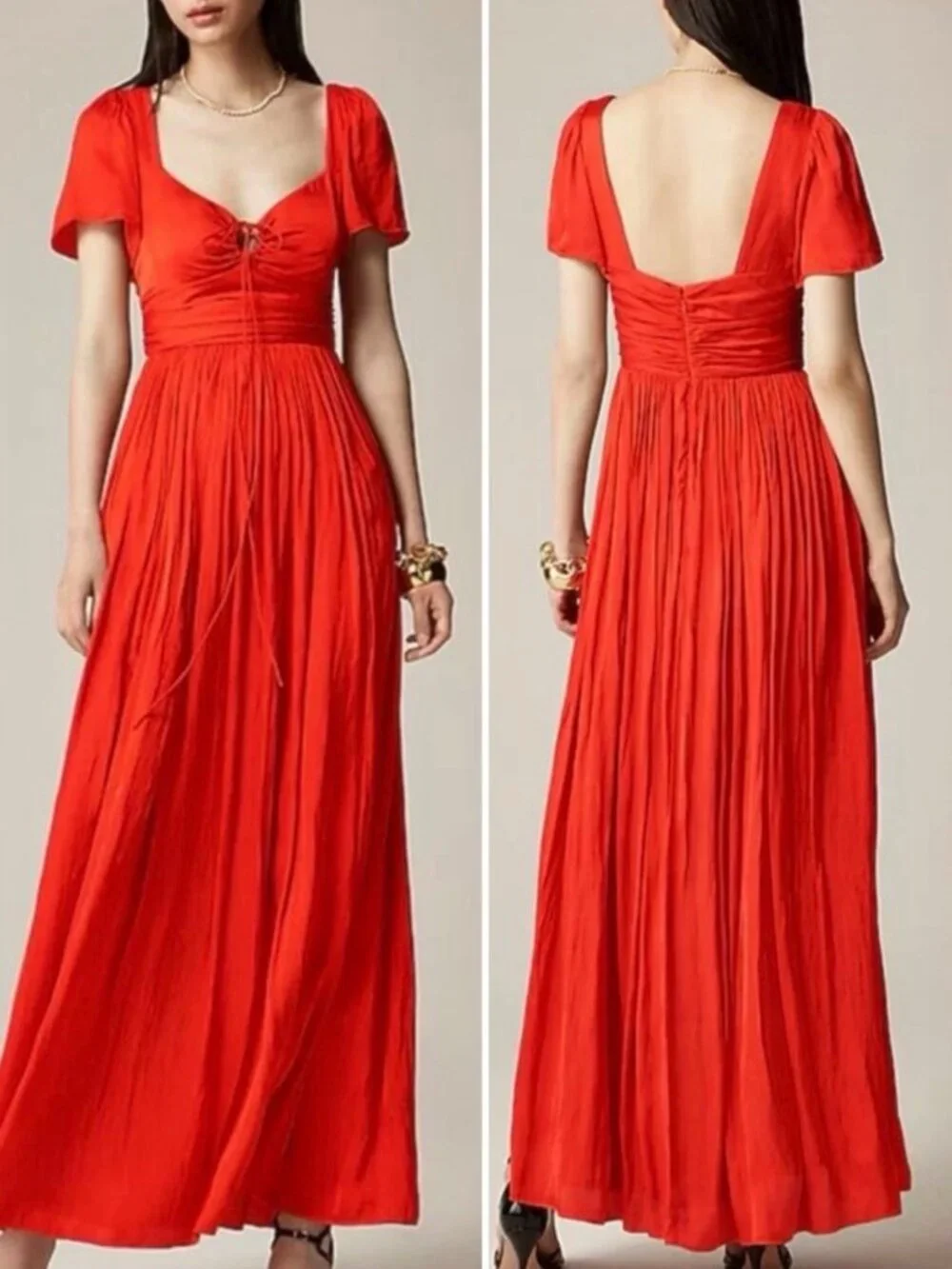 J Crew NWT Silky Red Maxi Dress Sweetheart Neck Flutter Slv Keyhole Size 22 J29